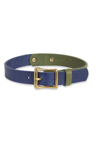 Bicolour Dog Collar Olive Green/Electric Blue